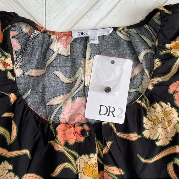 DR2 Black Floral Short Sleeve Button Down Top size XL - Picture 4 of 8